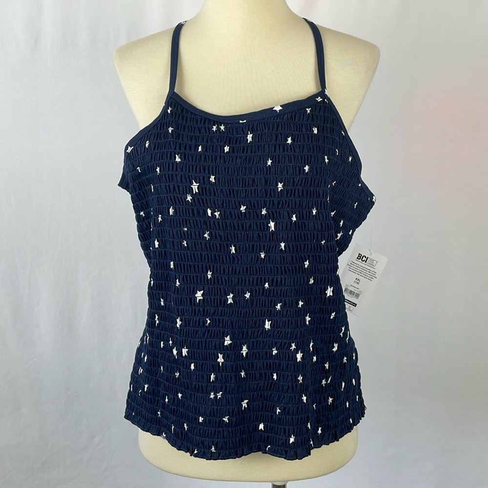 NWT No Boundaries Navy Blue Smocked Tank/Cami w/White Stars - Size XXL (19) Jr.